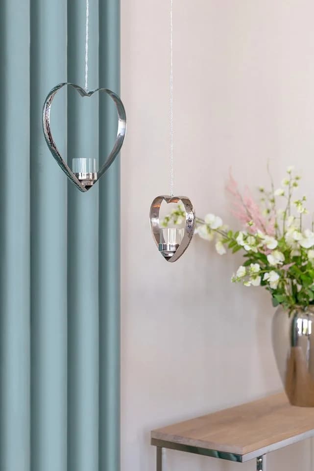 FINK DOREA Teelichthalter Silber Edelstahl Herzform mit Glas