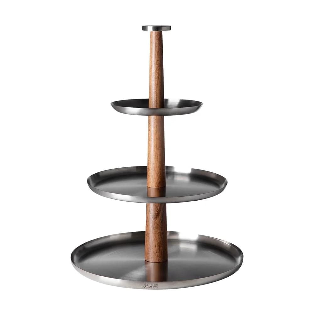 FINK Etagere ROMA Silber Braun Akazienholz Edelstahl