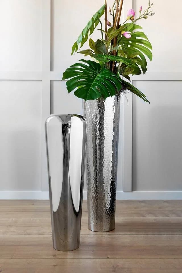 Dekovase FINK TUTZI Silber Hammerschlag Eisen Bodenvase - Bild 3