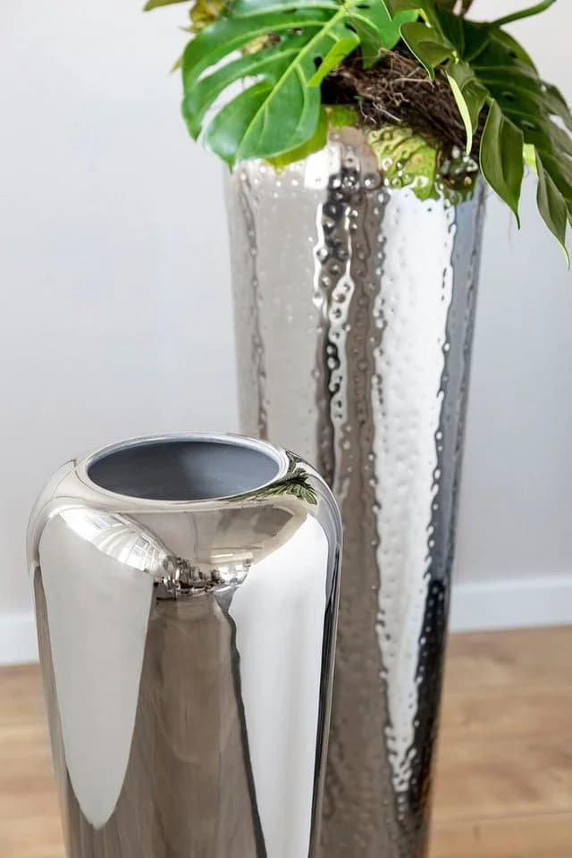 Dekovase FINK TUTZI Silber Hammerschlag Eisen Bodenvase - Bild 4