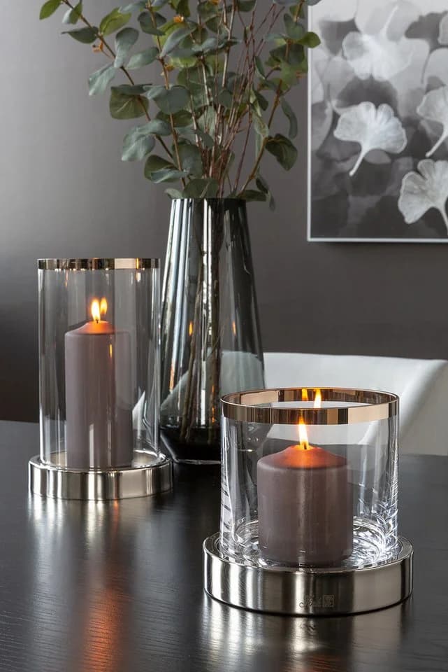FINK Windlicht EMPIRE Silber Eisen Glas Kerzenhalter