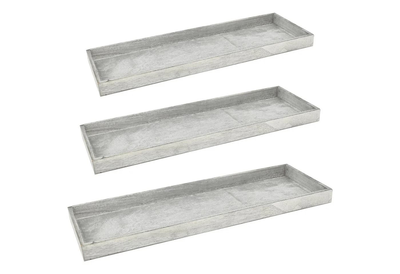 CEPEWA Dekotablett 3er Set Grau Paulownia Holz Rechteckig - Bild 4