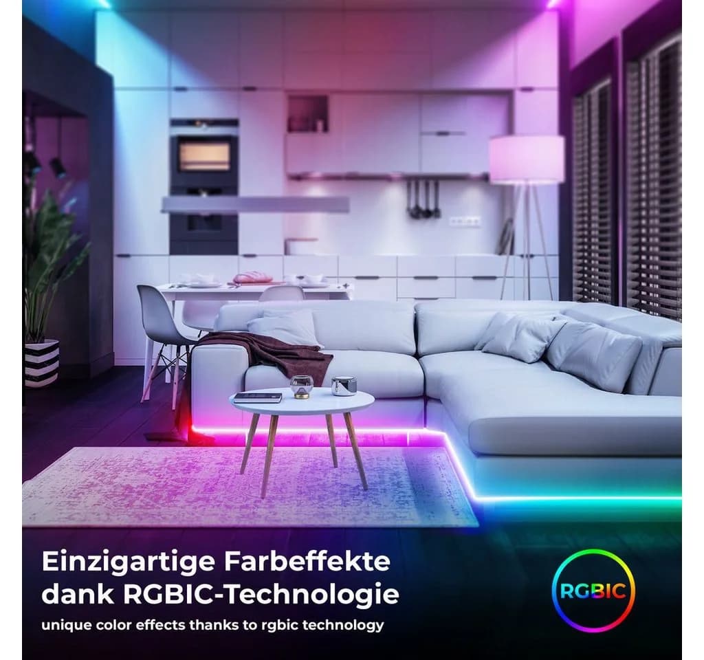 B.K.Licht LED-Streifen 5m Smart RGB-IC Flex-Band dimmbar Farbwechsel Wifi RGB Stripe USB 5V Fernbedienung selbstklebend - Bild 5