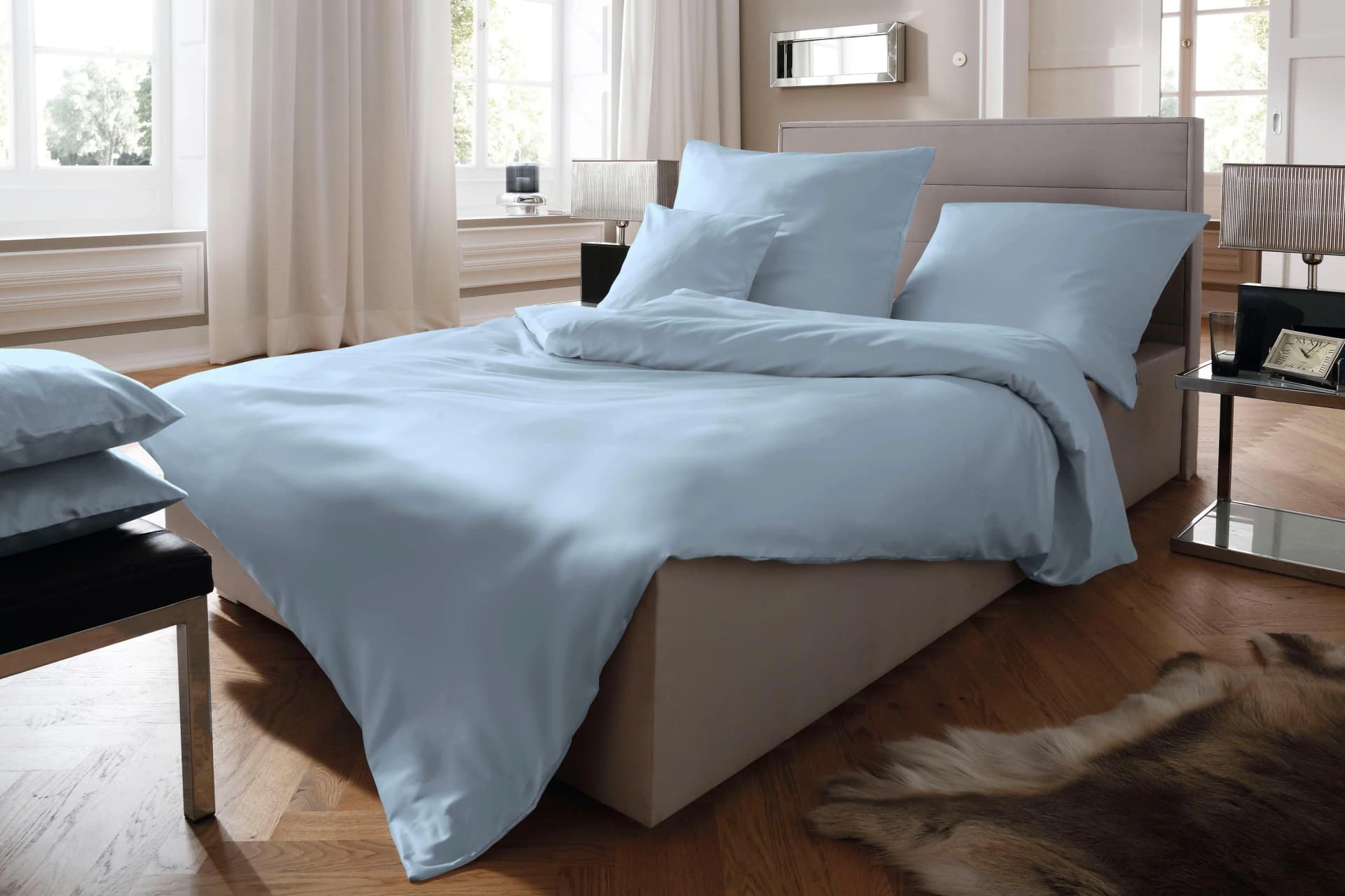 FLEURESSE Bettwäsche Blau Mako-Satin 100% Baumwolle