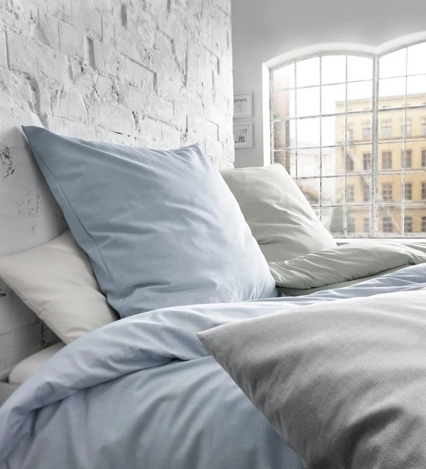 Fleuresse Bettwäsche Porto Blau Kariert 100% Baumwolle