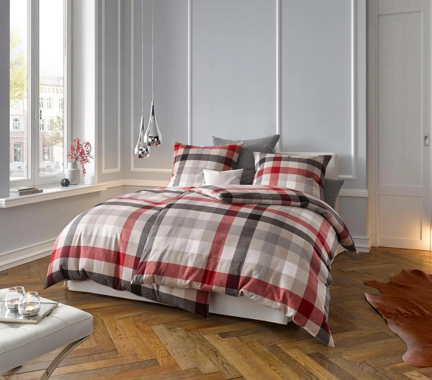 Fleuresse Bettwäsche Lech 3742 Rot Flanell Karo - Bild 2