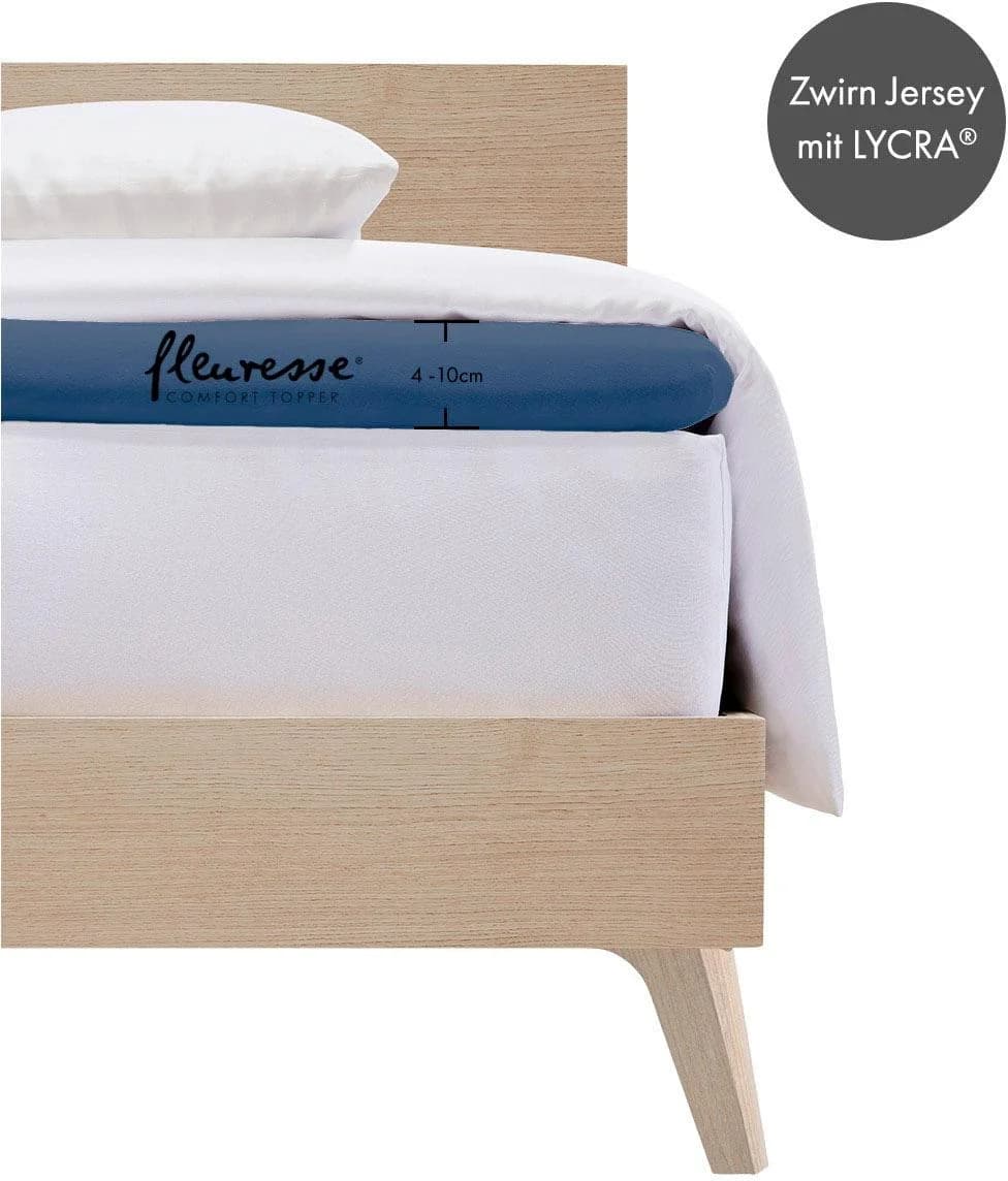 FLEURESSE Spannbettlaken Topper Blau Jersey-Elasthan 180cm
