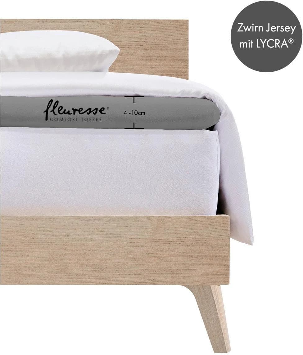 FLEURESSE Spannbettlaken Topper Grau Jersey-Elasthan