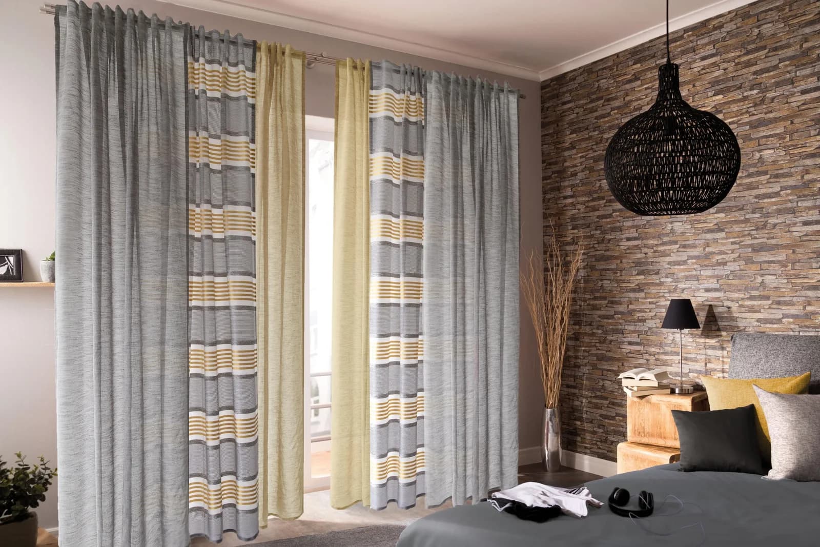 HOMING Vorhang Jannis Grau Silber Querstreifen Polyester