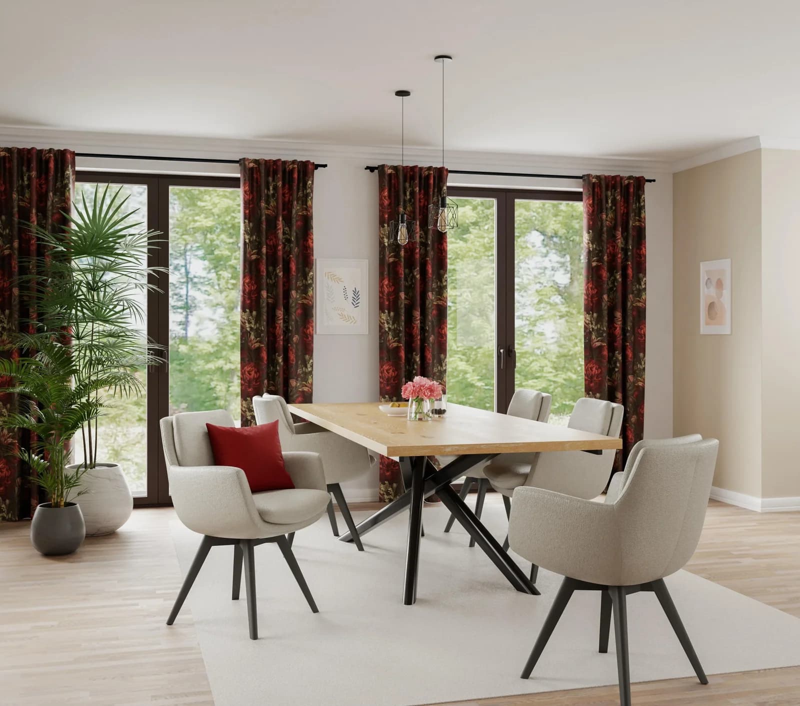 HOMING Vorhang Roja Rot Floral Blickdicht
