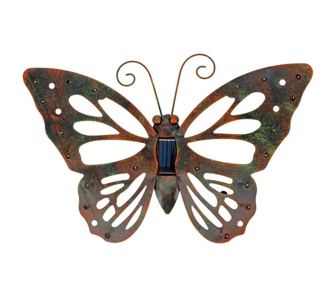 abc HOME Gartenfigur Wanddeko Schmetterling mit Solarpanel und LED