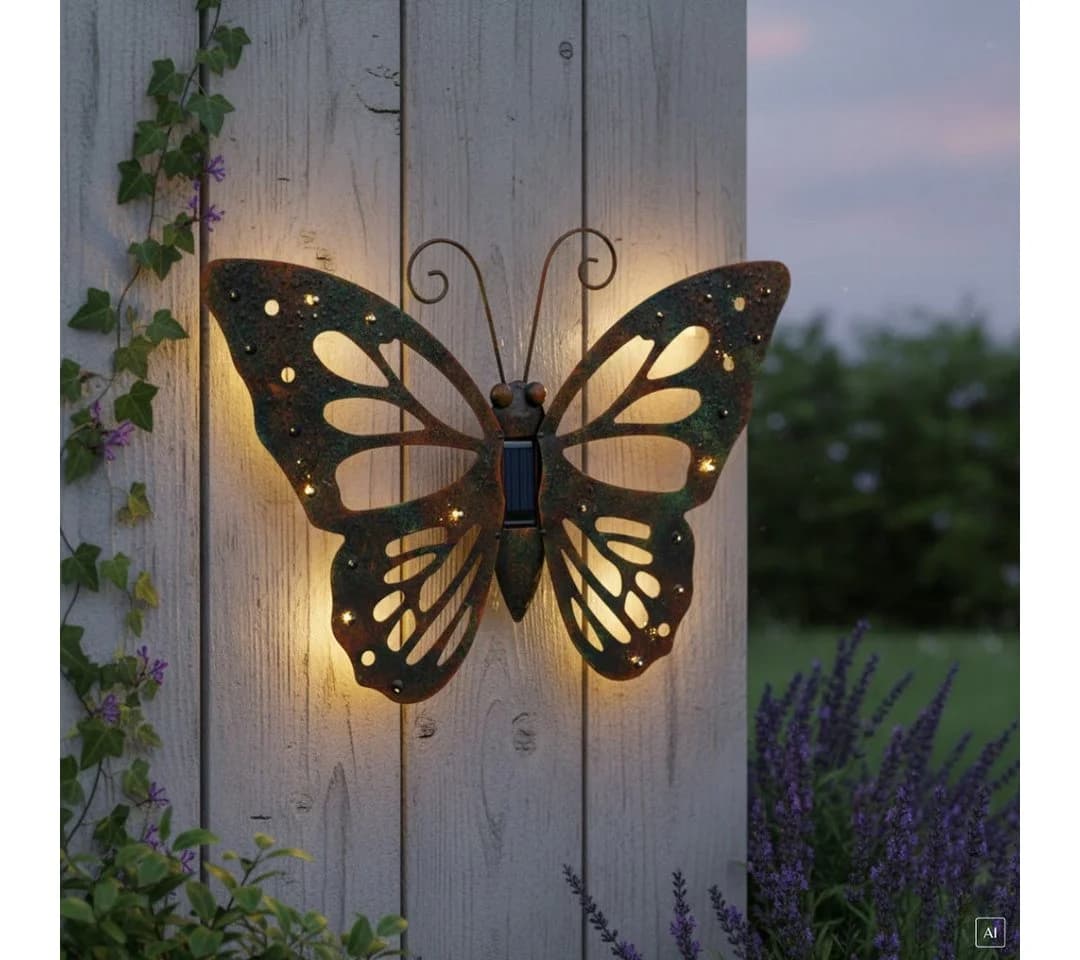 abc HOME Gartenfigur Wanddeko Schmetterling mit Solarpanel und LED - Bild 2