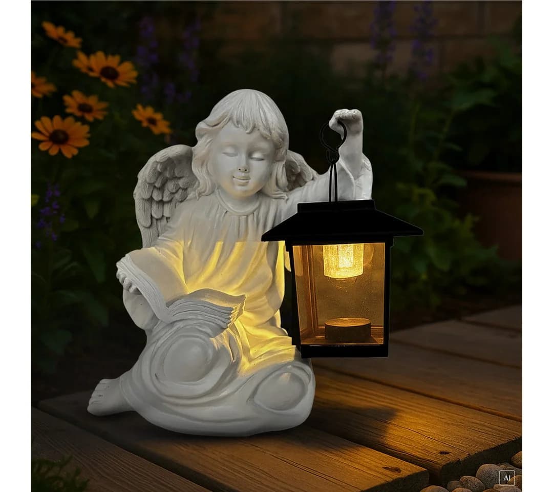 abc HOME Dekofigur Engel mit LED-Laterne, Solarpanel, Für jeden Anlass geeignet - Bild 2