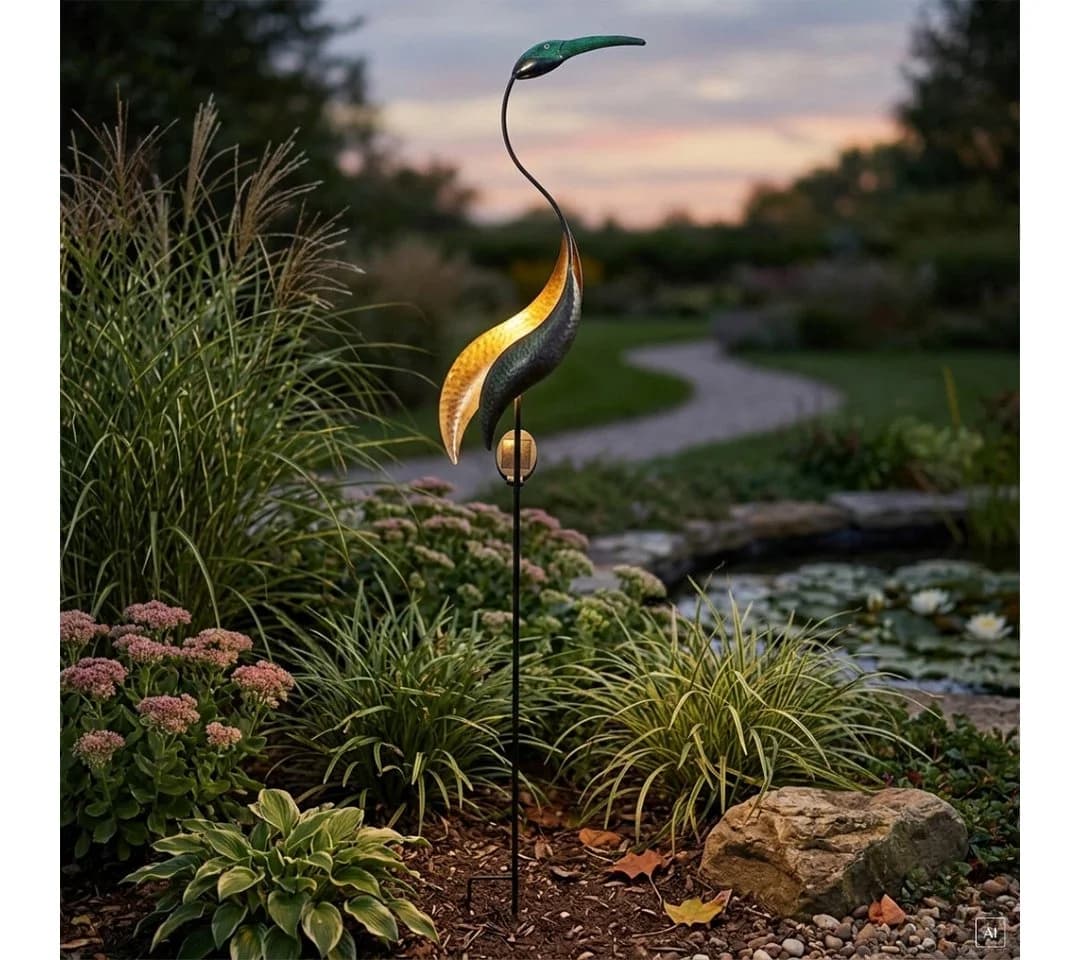 abc HOME Gartenstecker Kranich LED Solarpanel Lichtsensor - Bild 2
