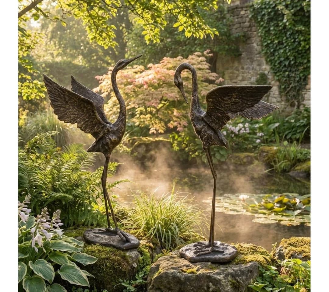abc HOME Gartenfigur Kraniche Eisenguss 2er-Set - Bild 2