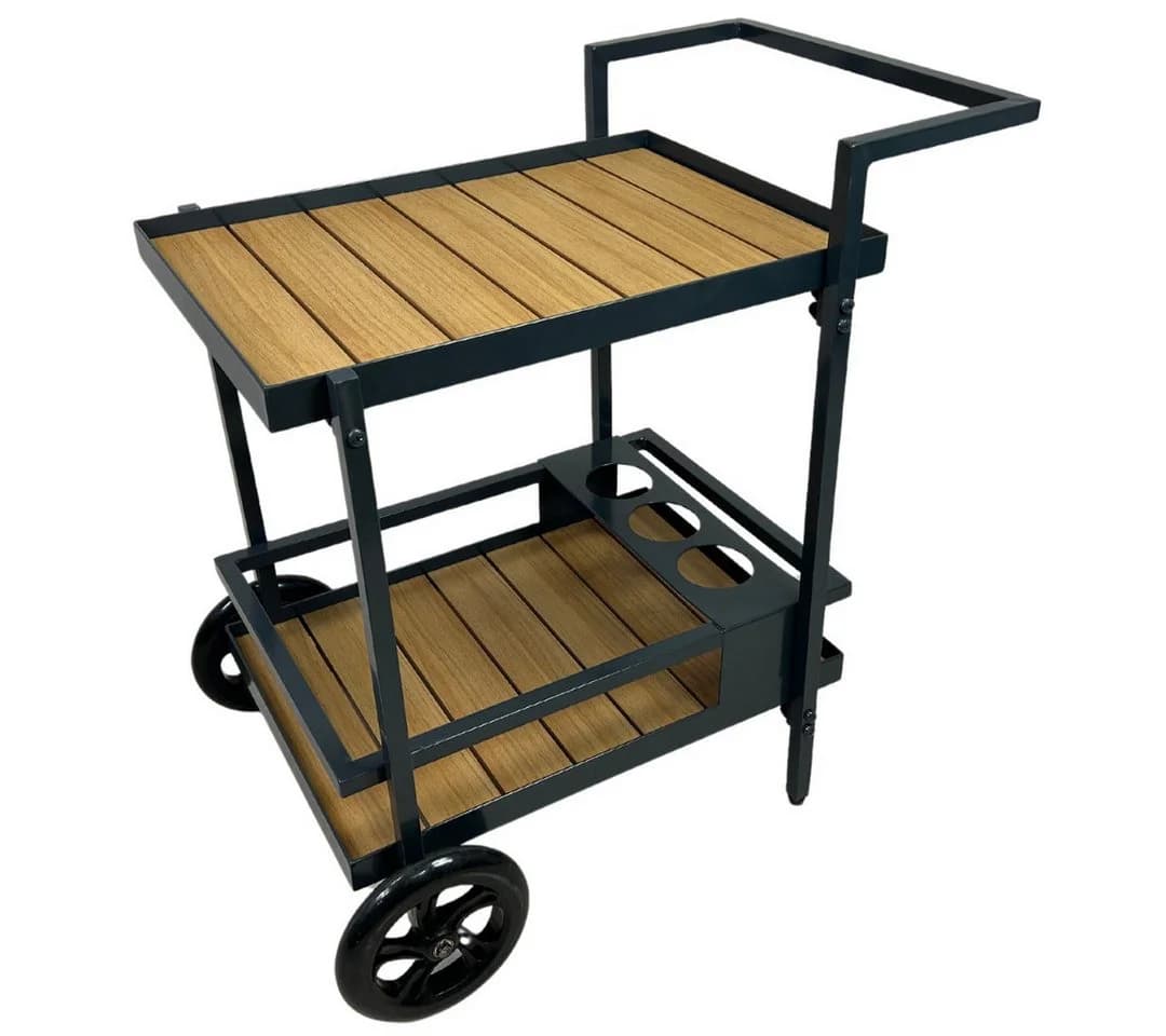 abc HOME Servierwagen Outdoor Anthrazit Holzoptik mit Flaschenhalterungen - Bild 5