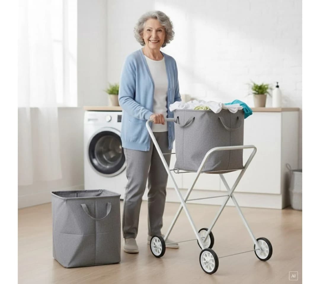 abc HOME Wäschekorbwagen Weiß Metall Klappbar - Bild 2