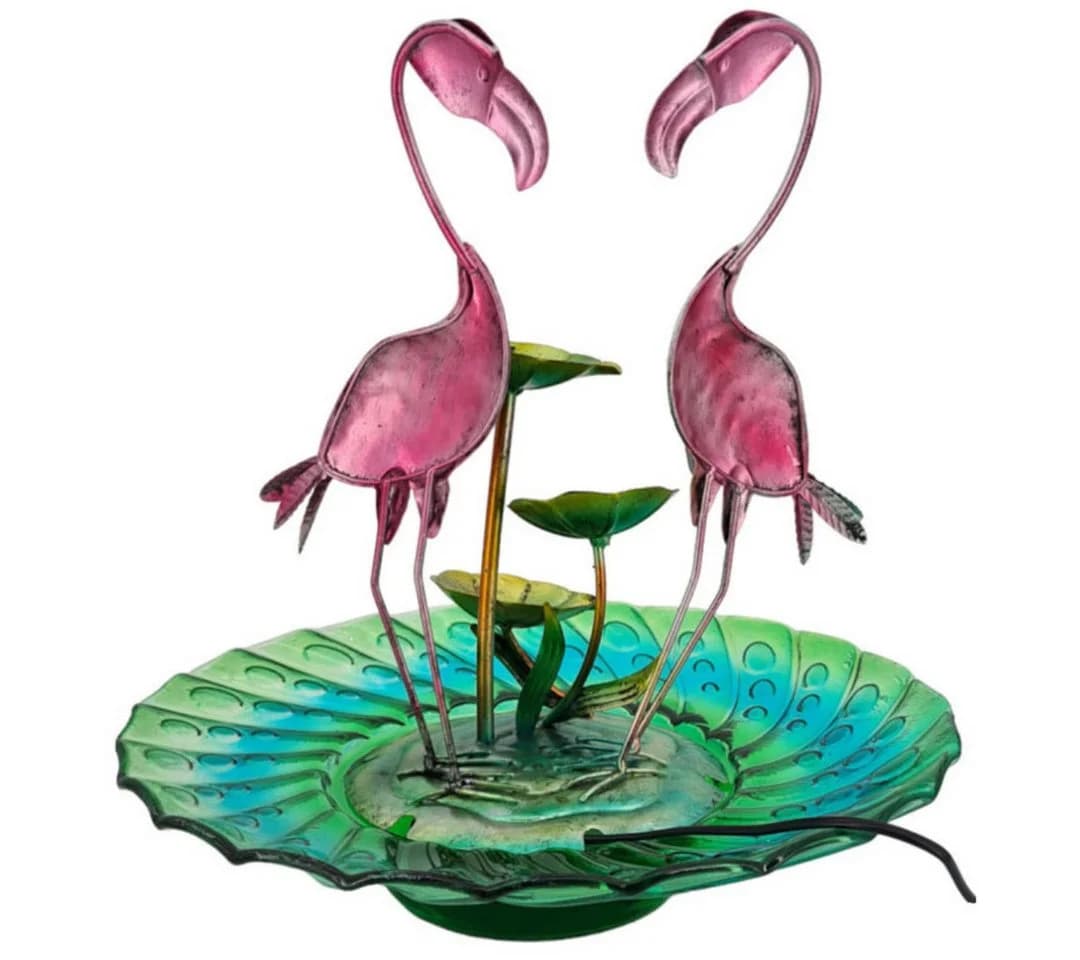 abc HOME Zimmerbrunnen Flamingos Metall Glas Bunt