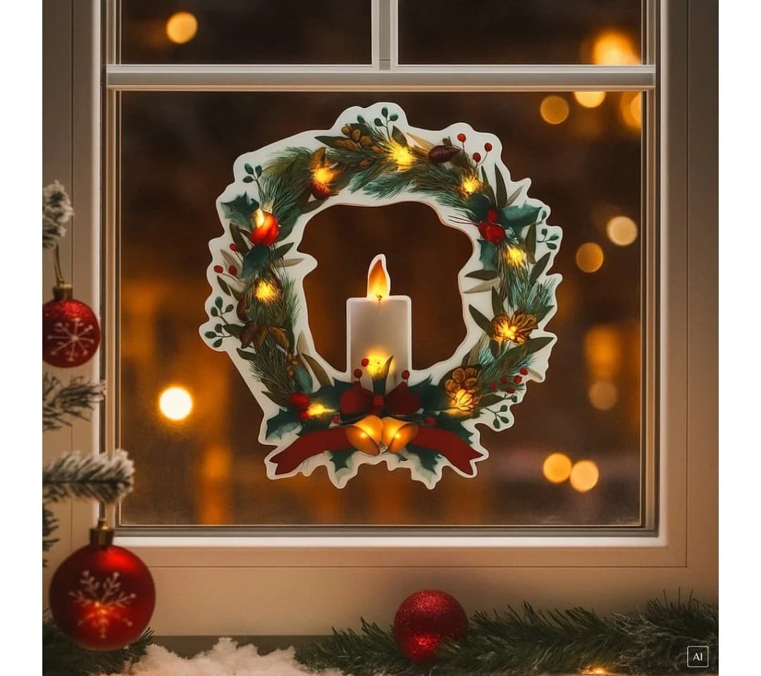 abc HOME Fensterdekoration Weihnachtskranz LEDs Timer-Funktion Selbsthaftend - Bild 2