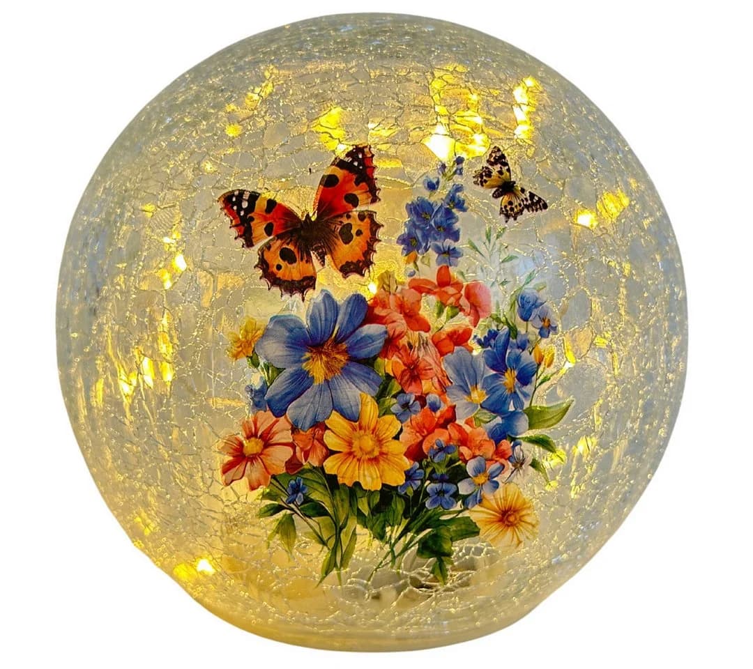 abc HOME LED Glaskugel Blumen Schmetterling Craquelé 14cm Warmweiß - Bild 2