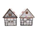 abc HOME LED Dekohäuser 2er Set Holz Blumenwiese & Fachwerk warmweiß Bild 1