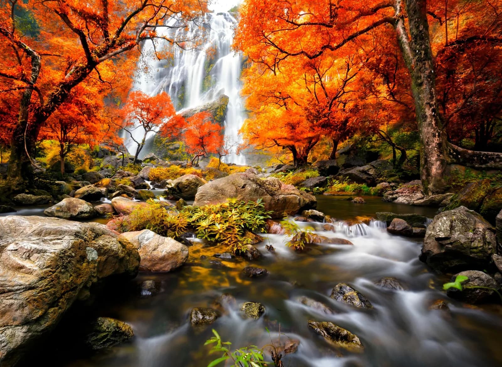 PAPERMOON Fototapete Autumn Waterfall Vlies Bunt