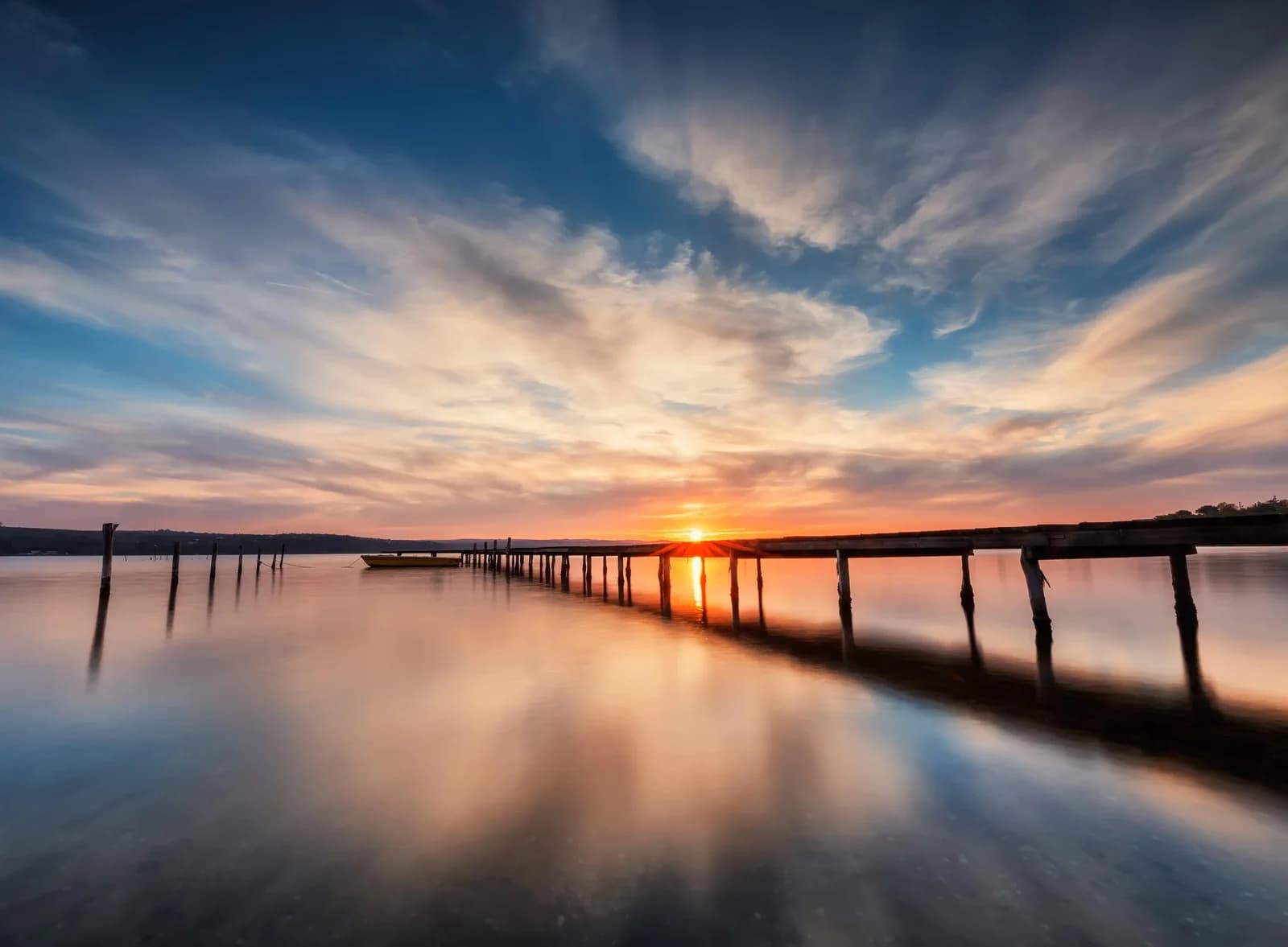 PAPERMOON Fototapete Lake Sunset Wooden Pier Vlies Bunt