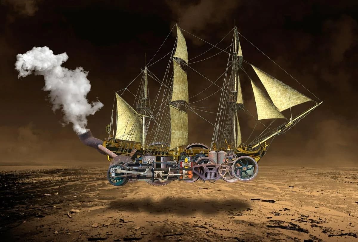 PAPERMOON Fototapete Steampunk Segelschiff bunt Vlies