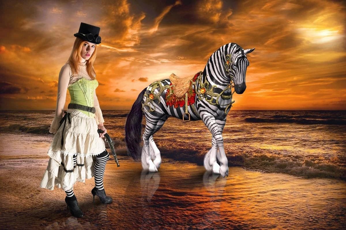 Fototapete PAPERMOON Surreale Steampunk-Frau bunt Vlies