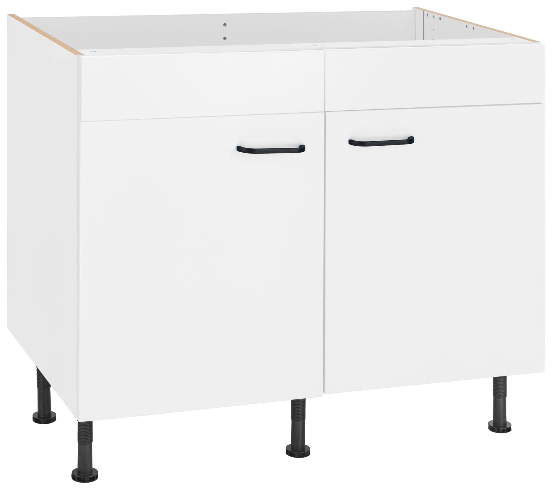 OPTIFIT Spülenschrank Elga Weiß Schwarz Soft-Close