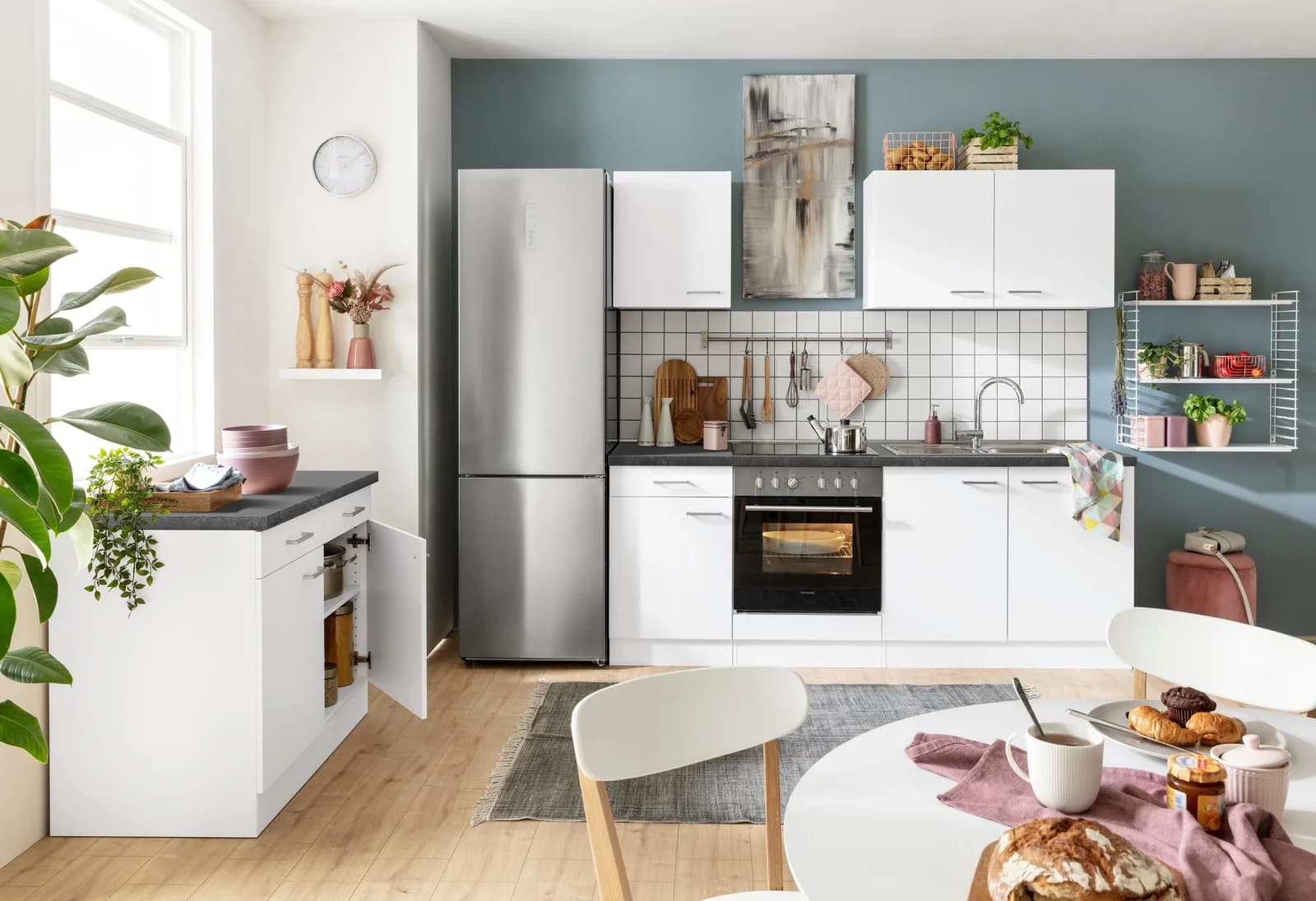 OPTIFIT Unterschrank Iver Weiß Glanz 100cm 2 Türen 2 Schubkästen