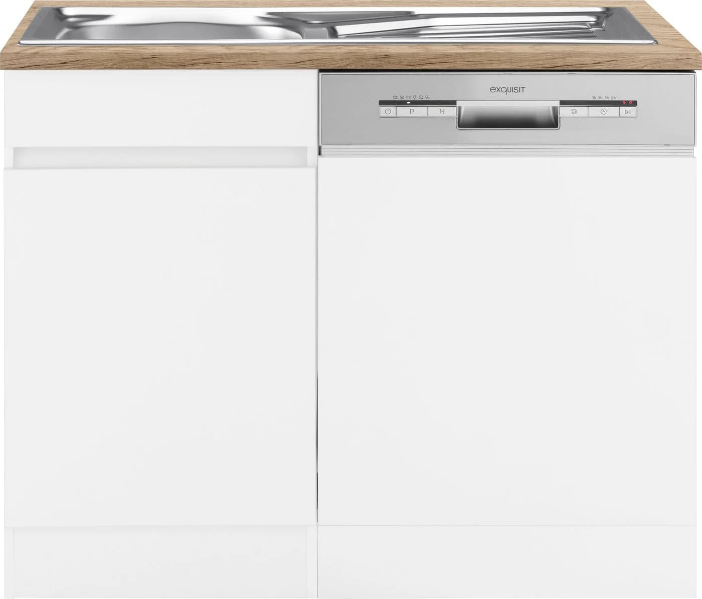 OPTIFIT Spülenschrank Roth 110cm Weiß Wildeiche mit Arbeitsplatte