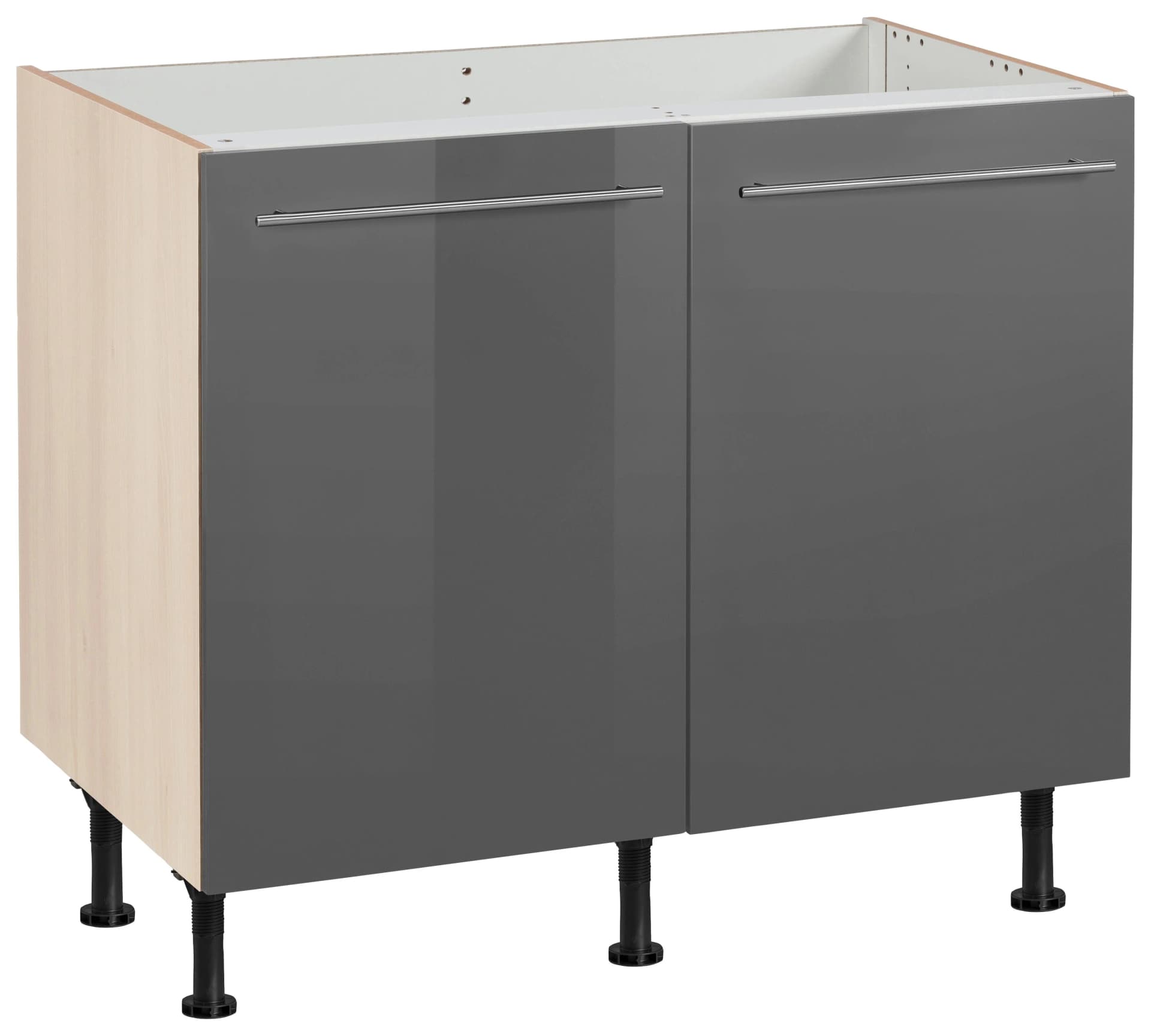 OPTIFIT Spülenschrank Bern Grau Hochglanz 2 Türen