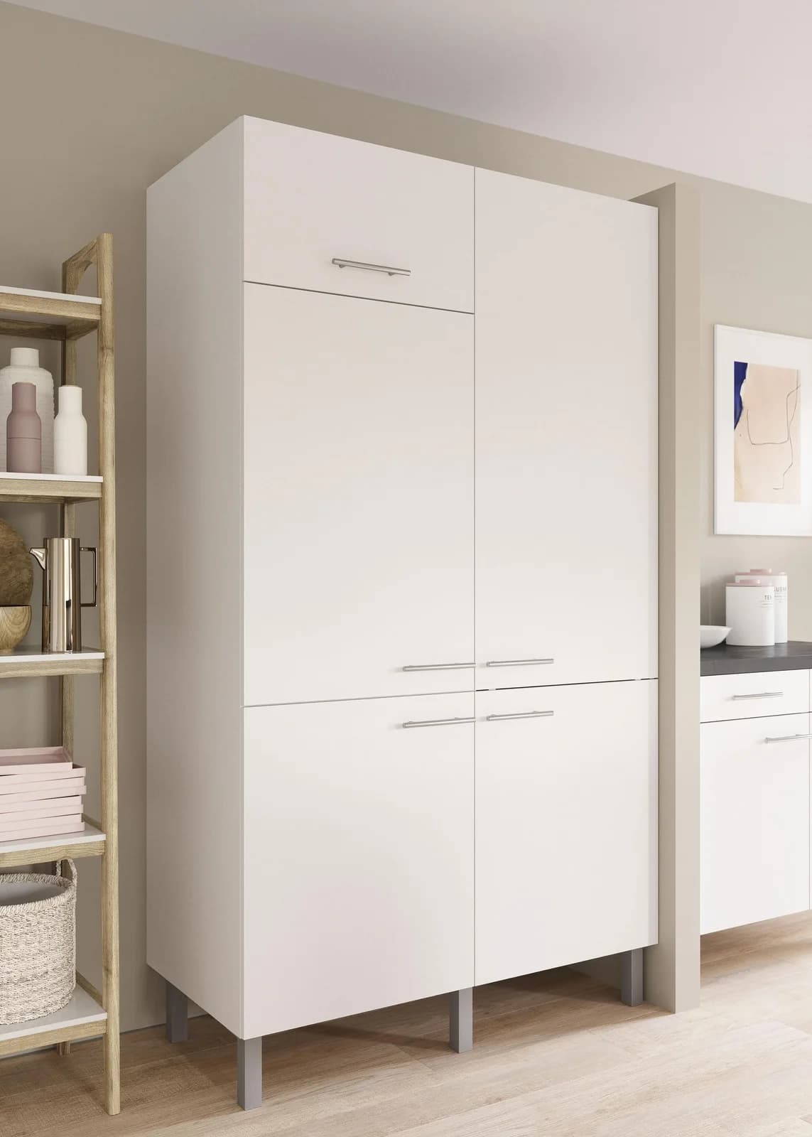 OPTIFIT Pantryküche Lilly Weiß mit Kühlschrank 120cm