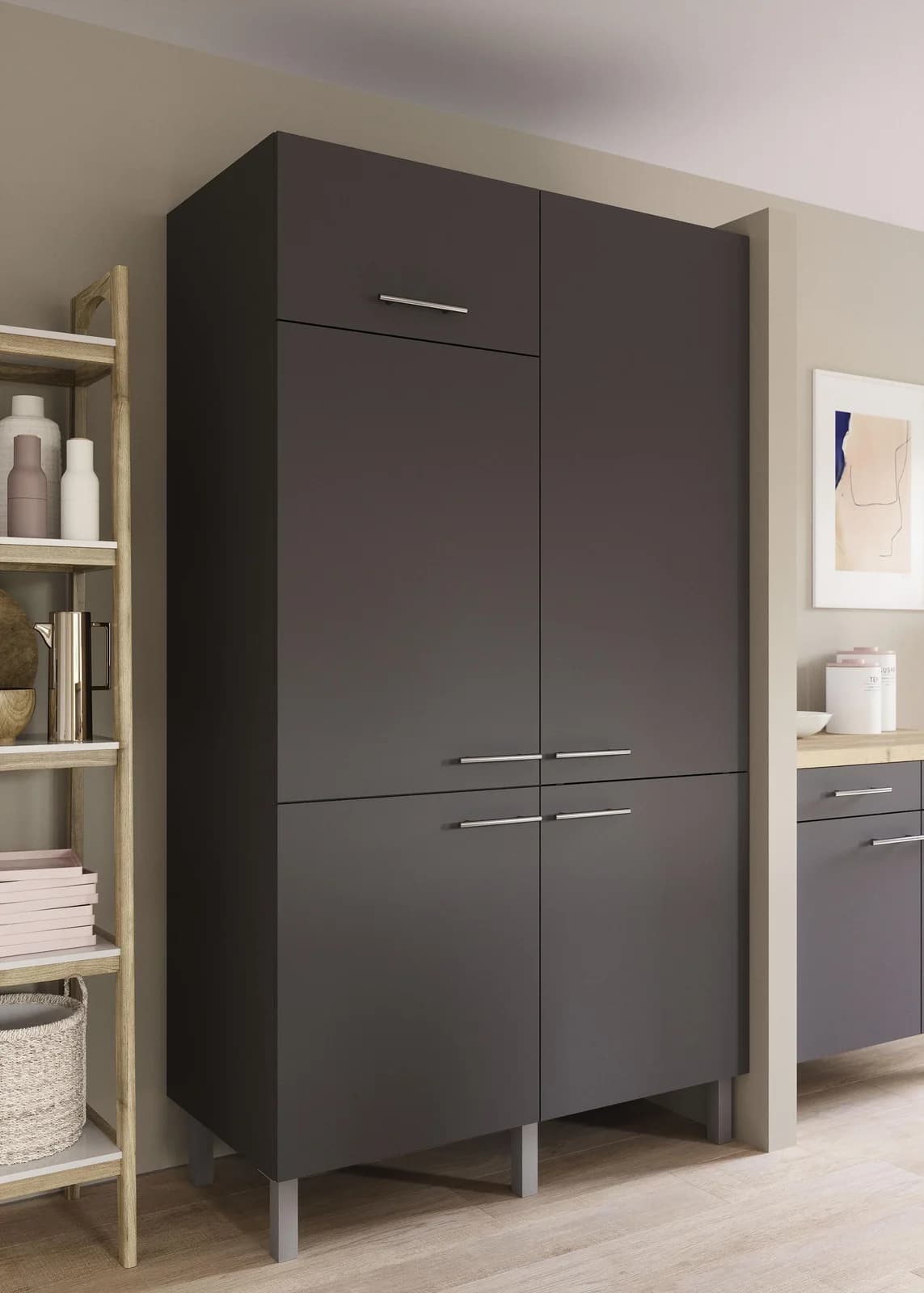 OPTIFIT Pantryküche Lilly Anthrazit Grau 120cm mit E-Geräten