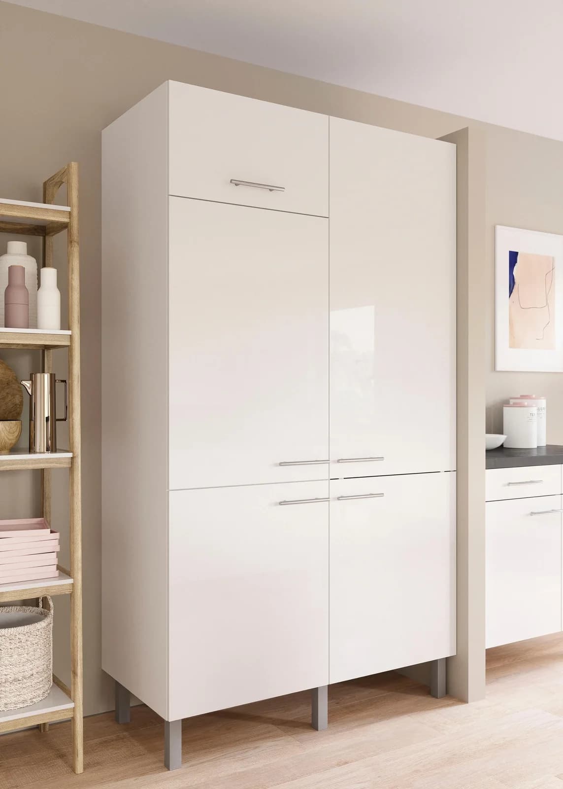 OPTIFIT Pantryküche Lilly Weiß mit Hochschrank und Arbeitsplatte