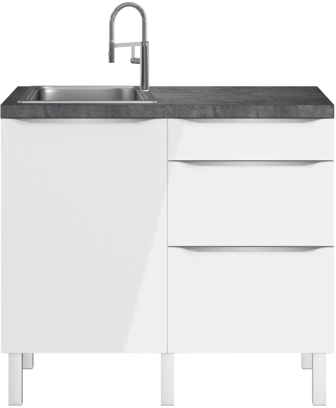 OPTIFIT Pantryküche Lilly2 Weiß Schwarz Spülmodul