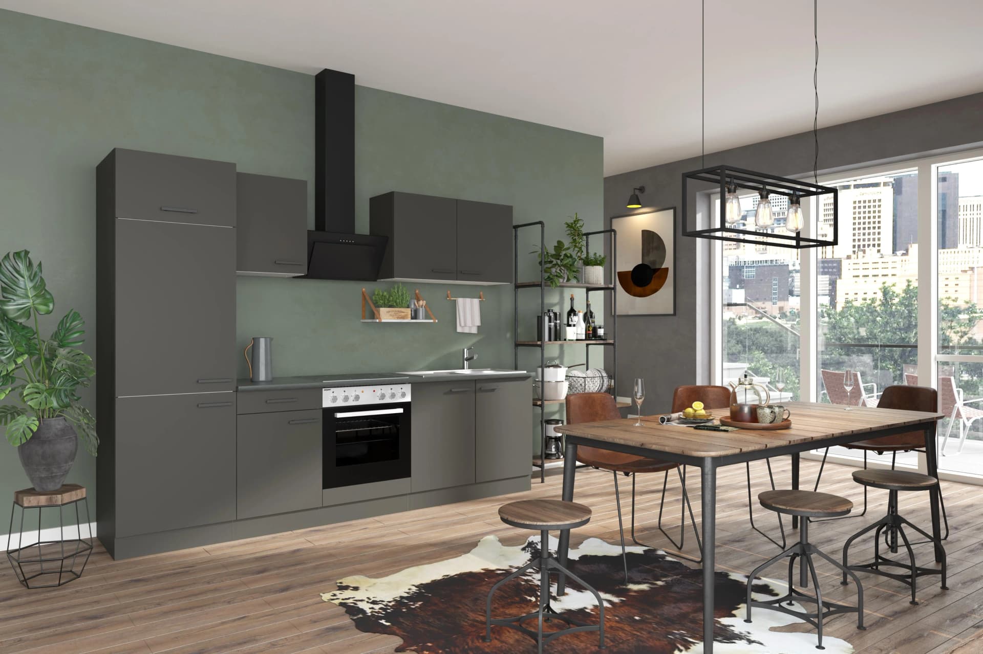 Küchenzeile OPTIFIT Palma Anthrazit 270 cm