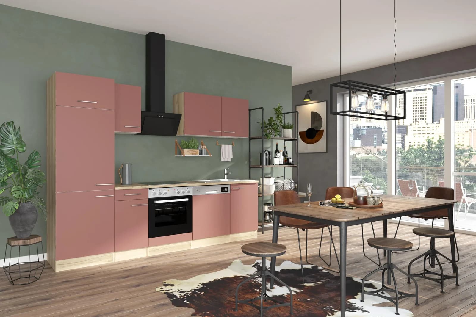 Küche OPTIFIT Bella Rot Wildeichefarben 270 cm