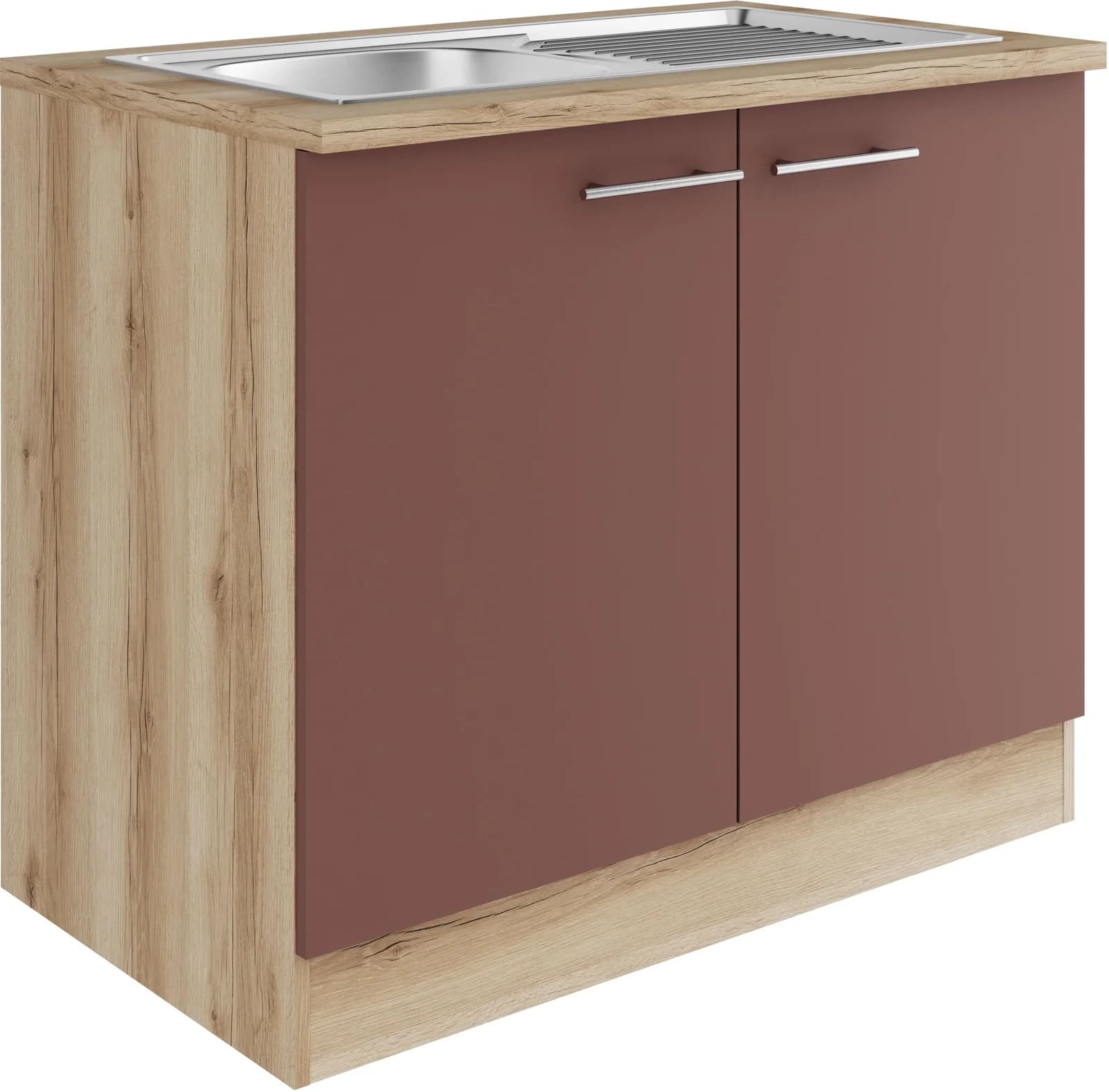 OPTIFIT Spülenschrank Bella Rostrot Wildeiche mit Einbauspüle