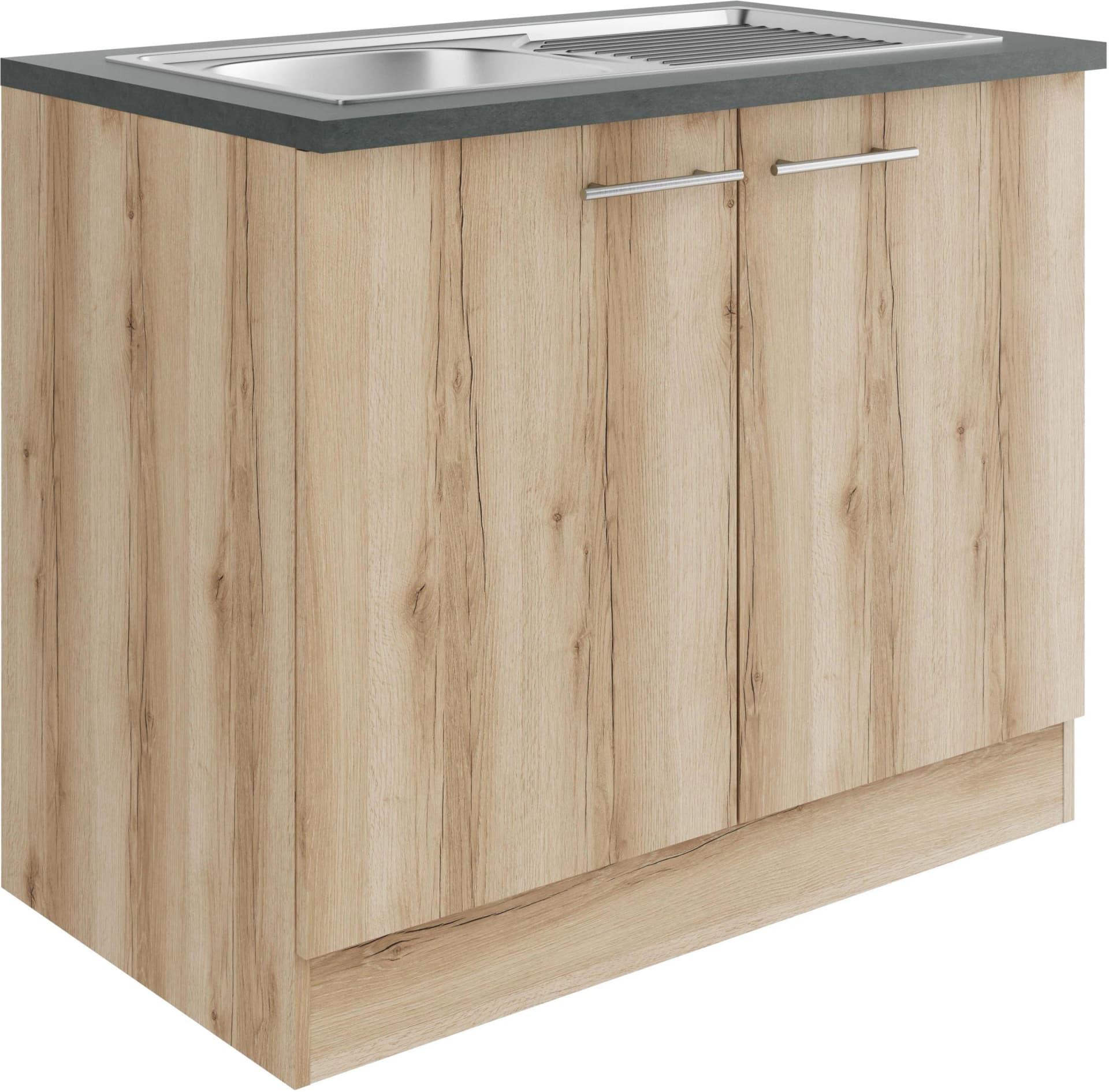 OPTIFIT Spülenschrank Bella 100cm mit Spüle Anthrazit Wildeiche