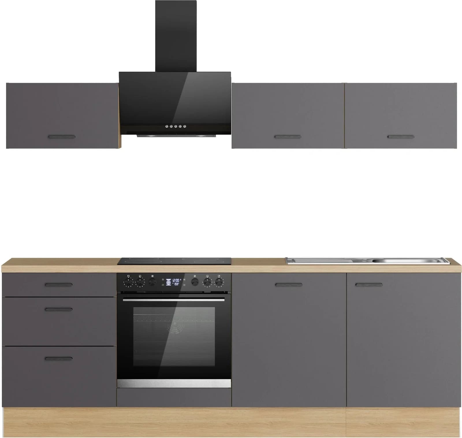 Küchenzeile KOCHSTATION KS-Sion 240 cm Grau Eiche