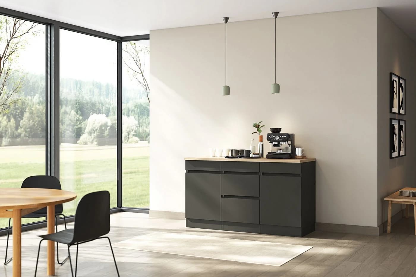 OPTIFIT Unterschrank Roth 150 cm Anthrazit Eiche Struktur