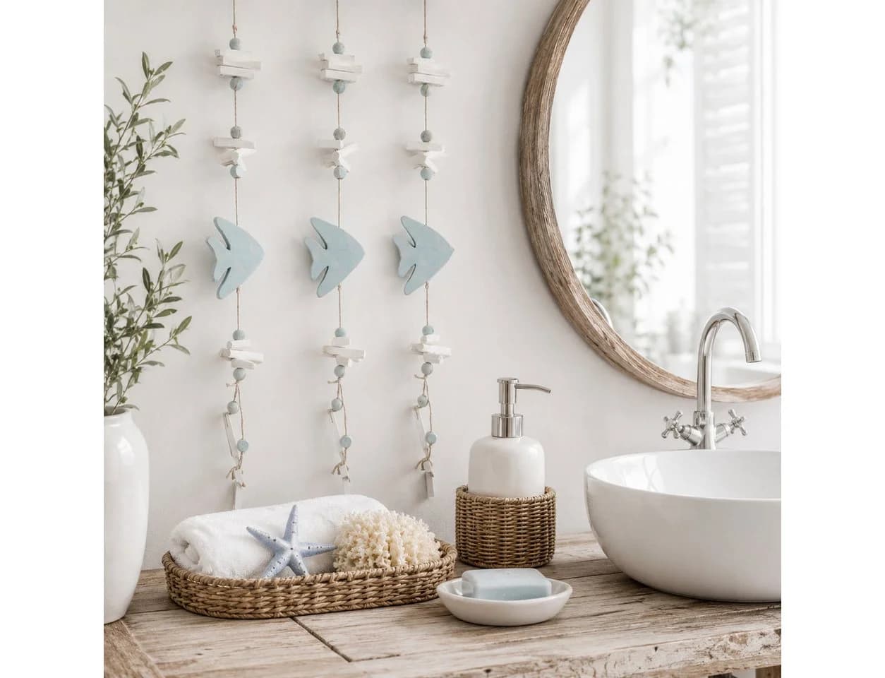 finehomegarden Deko-Mobile Fisch Maritim Hellblau/Weiß Holz