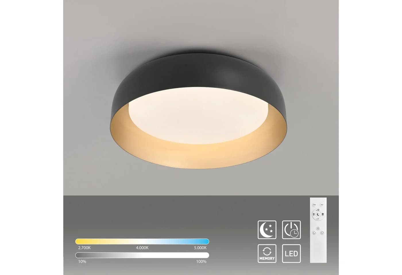 JUST LIGHT OSKO LED Deckenleuchte Schwarz Dimmbar Fernbedienung - Bild 5
