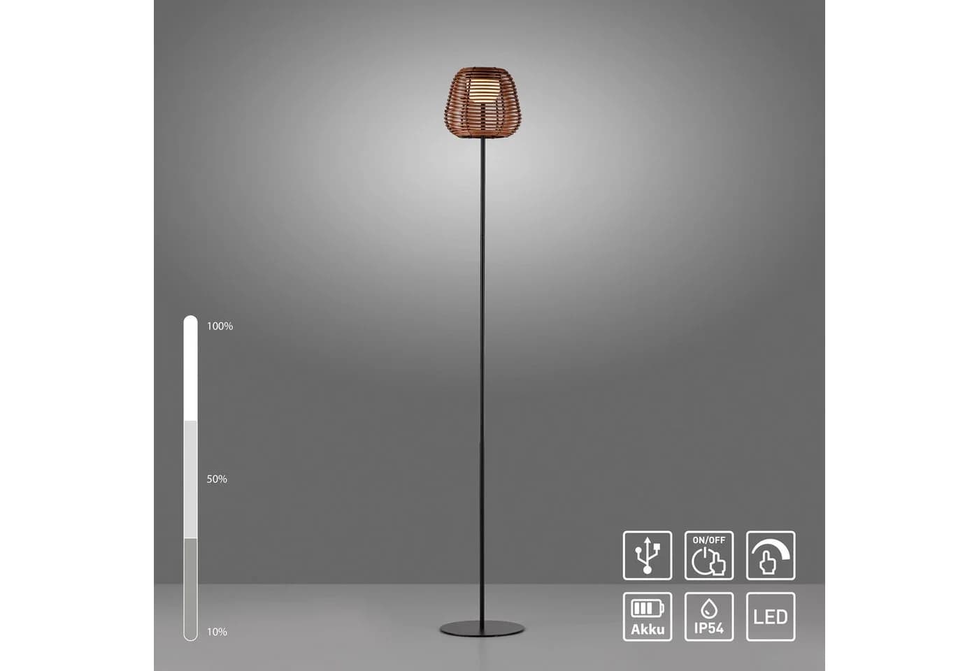 Just Light LED-Akku-Stehlampe Askia Rattan IP54 Touchdim - Bild 3