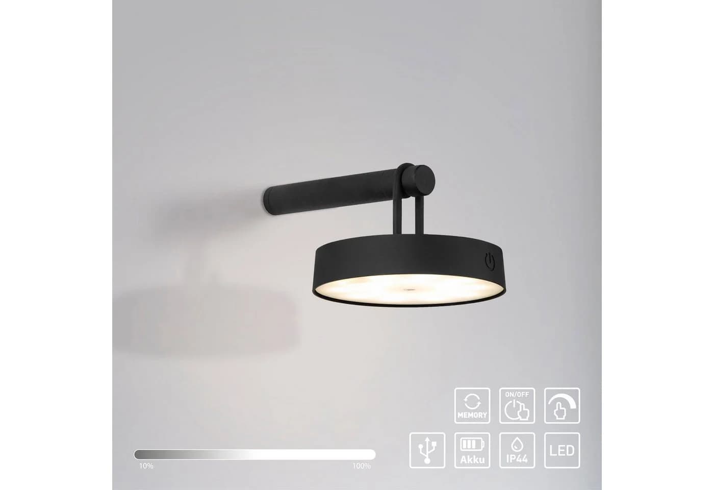 JUST LIGHT Wandleuchte ARMA Schwarz LED Akku mit Touchdimmer - Bild 3
