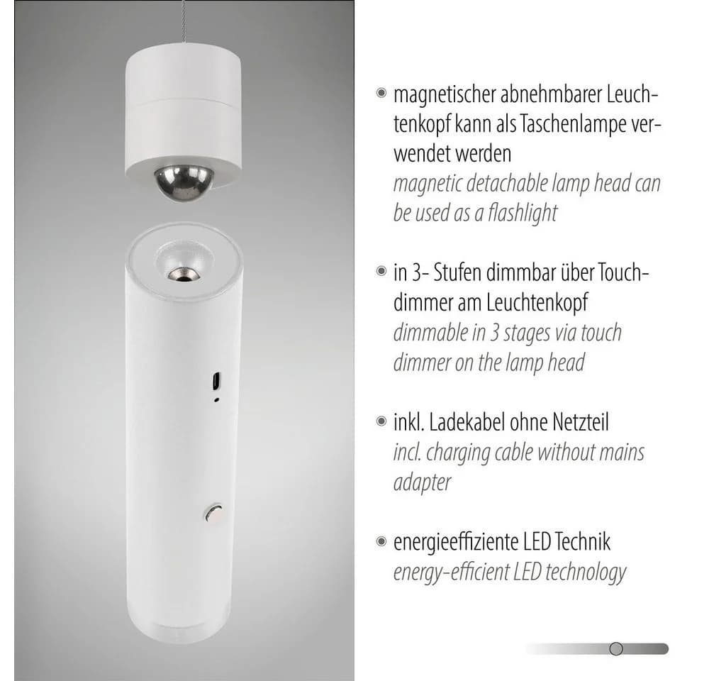 JUST LIGHT LED Pendelleuchte ATTACH Weiß Akku Dimmbar - Bild 4