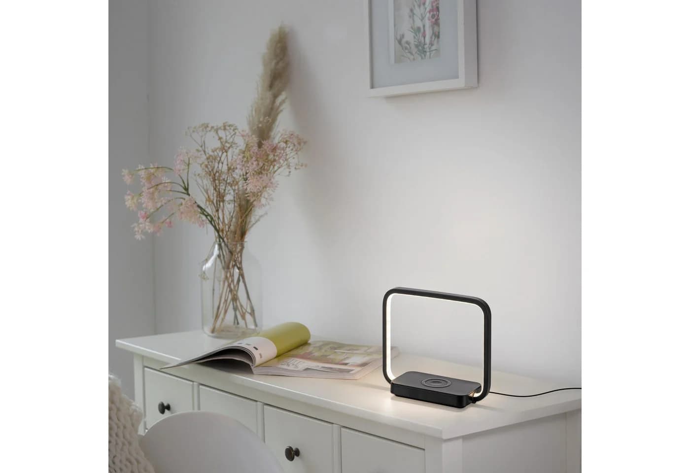 JUST LIGHT Tischleuchte OMARI Schwarz LED Touchdimmer Kabelloses Laden