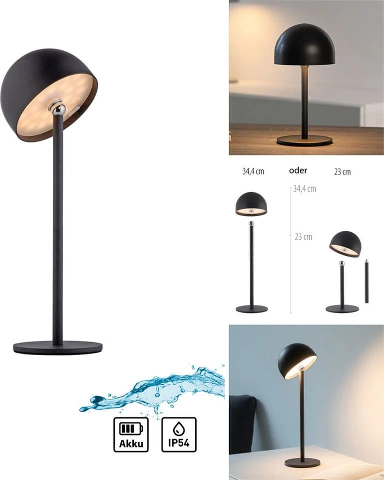 OTTO home Akku Tischlampe Garrin Schwarz Dimmbar IP54 - Bild 5